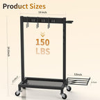 Cleaning Supplies Organizer with Broom Holder Load 150 LBS Cleaning Cart with Wheels Broom Closet Storage with 6 Mop Hanger Grippers, 3 Double-Hooks, Vacuum Stand for Laundry Room Organization, Black