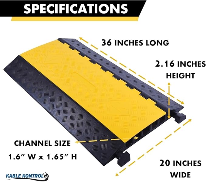 Kable Kontrol Atlas Heavy Duty Cable Protector Ramp - 5 Channel Bulk Wholesale Pallet - 30 Pcs - 36" Long Black & Yellow - 36,000 Lbs Capacity - Rubber Speed Bump Wire Protector Cord Cover - CP9988