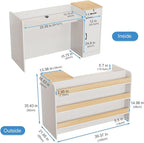 Modern Reception Desk Counter, Retail Counter Reception Desk with Lockable Drawers, Retail Checkout Counter with Open Shelves (White-You)