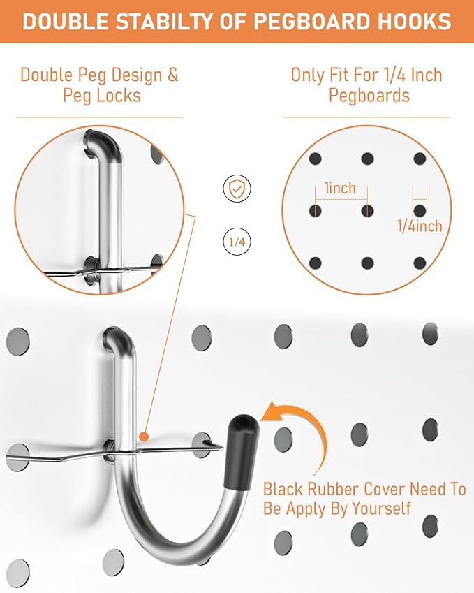 INCLY 1/4“ Extra Thick Pegboard Accessories Kit, 100PCS Heavy Duty Metal Peg Board Hook Assortment with 3 Sizes Basket S/M/L Fit 1/4 Inch Pegboard for Garage Wall Organizer Hanging Tools