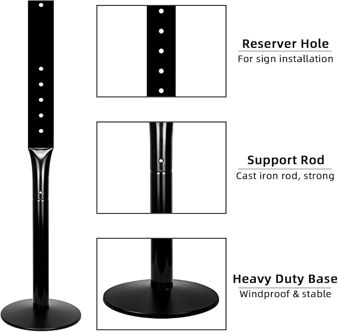 Heavy Duty Sign Base Cast Iron Sign Post with 12" Diameter Bottom Round Base, 48" Movable Sign Stand for Hanging Signs, 2PACK