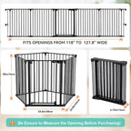 COMOMY 127.8" Extra Wide Baby Gate, Dog Gate for House Stairs Doorways Fireplace, Auto Close Pet Gate with Door Walk Through, 5 Metal Panels, Hardware Mounted Baby Fence Indoor Outdoor(30" Tall,Black)