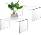 2 Pcs 10.5 Inch Large Acrylic Risers Display Stands 5 mm Thick Acrylic Shelf Riser Showcase for Collectibles Jewelry Cupcakes Food Figures Perfume Cabinet (Clear)