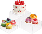 Clisela 3pcs Acrylic Cube Display Stands Box Risers with Hollow Bottoms, Food Risers for Buffet Table, Decorative Display Stand Shelf for Dessert Collectibles Jewelry Figures Show - Clear 6" 7" 8"