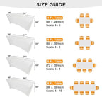 SEPARO Spandex Table Cover 2 Pack 8FT White Fitted Tablecloths,Washable Wrinkle Resistant Stretch Table Cloth Rectangle for Party Hosting Supplies,Wedding Decorations,Vendor Display,Banquet