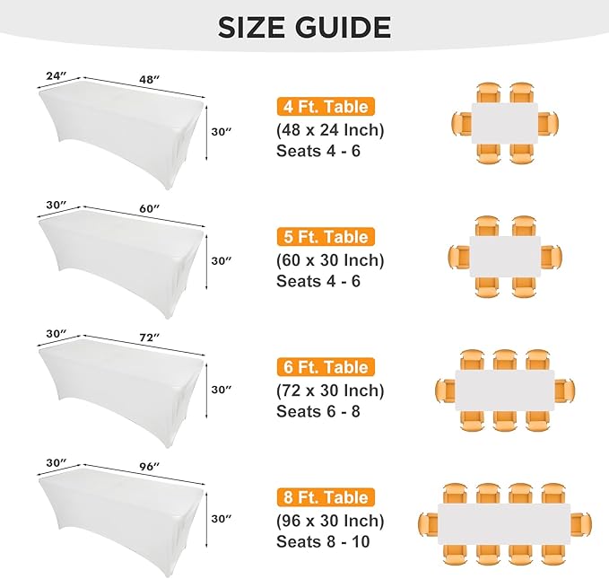 SEPARO Spandex Table Cover 1 Pack 8FT White Fitted Tablecloths,Washable Wrinkle Resistant Stretch Table Cloth Rectangle for Party Hosting Supplies,Wedding Decorations,Vendor Display,Banquet