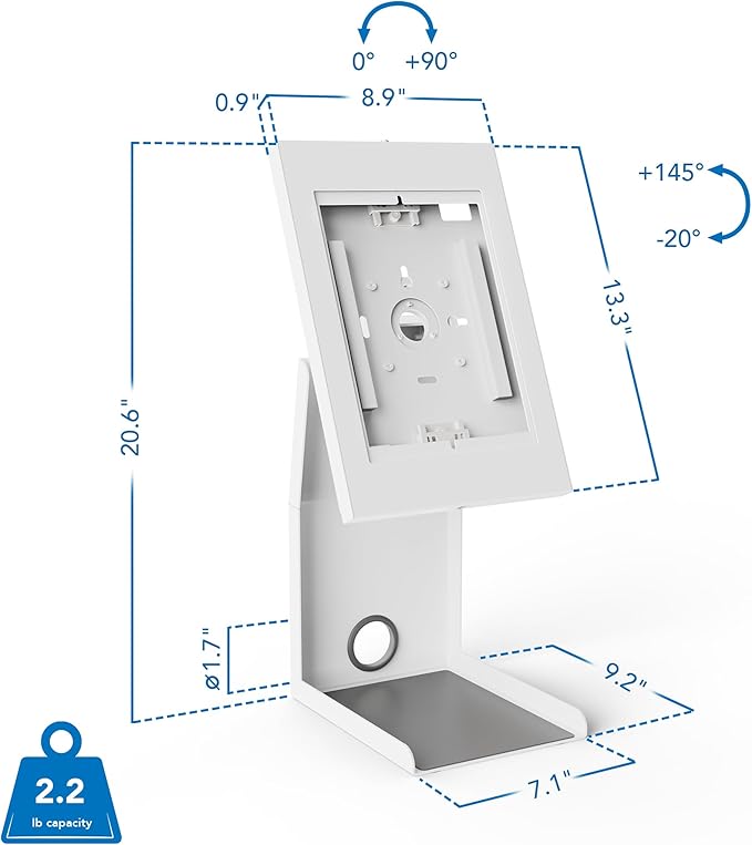 Mount-It! Anti-Theft Tablet Kiosk with Printer Stand, Locking Countertop Tablet Enclosure with Freestanding Base, Universal Enclosure Compatible with iPads Gen 9 and 10, iPad Pro, iPad Air, White