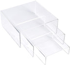 SimbaLux Acrylic Display Risers Clear Stand Set of 3 Small Low Profile Tiered for Showcasing Food, Cupcake, Dessert, Candy, Jewelry, Figurines, Photos, Retail & Home Decoration, Durable & Steady