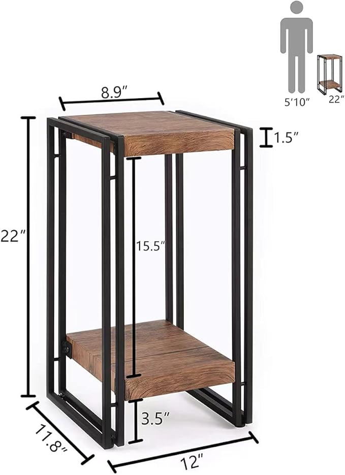 22 inch Plant Stand Table, 2 Tier Plant Shelves Indoor Flower Pots Stand Holder Modern Corner Plant Stand Rack Shelves Square Plant Tables for Office Living Room, Balcony,Brown