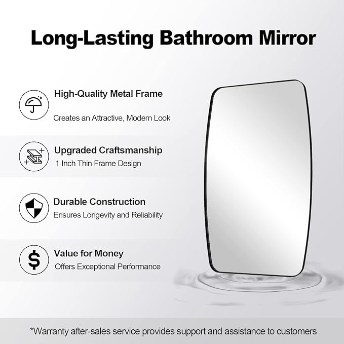 ANDY STAR 22x30 Black Bathroom Mirror, Oblong Vanity Mirror with Stainless Steel Metal Frame, Matte Black Oval Mirror for Over Sink, Modern Anti Rust Wall Mounted