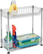 Shelving Inc. 8" d x 18" w x 18" h 2-Tier Chrome Wire Basket Rack, Standard Duty, Weight Capacity 65 lbs Per Shelf