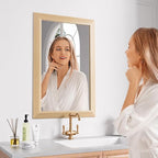 Amorho Bathroom Mirror for Wall, 20X30 Inch Oak Wood Grain Metal Framed Mirror, Anti-Rust, Hang Horizontally/Vertically, Suitable for Bedroom, Farmhouse, Bathroom, Decorative