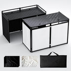 Portable DJ Booth Table,56''x28" Foldable DJ Table Stand Portable with White & Black Scrim,Adjustable D J Facade Tabl e Station Metal Frame D J Tabl e with Cable Hole for Private Events, Clubs, Bars