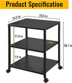 Under Desk Printer Stand with Wheels, 3-Tier Heavy Duty Rolling Cart with Adjustable Storage Shelf, Industrial Printer Table for Printer, Scanner, Home, Office, Black