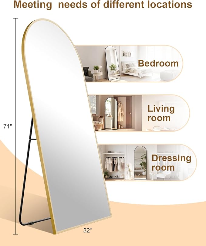 71"x32"Floor Mirror Full Length,Arched Full Length Mirror with Stand,Full Body Mirror,Hanging or Large Leaning for Bedroom Living Room Gold