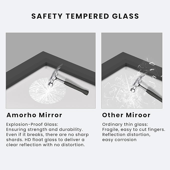 Amorho Bathroom Mirror Black, 60 X30 Inch Thick Metal Framed Wall Mirrors for Over 2 Sinks, Bedroom, Living Room, Entryway, Large Rectangle Wall-Mounted Mirrors.