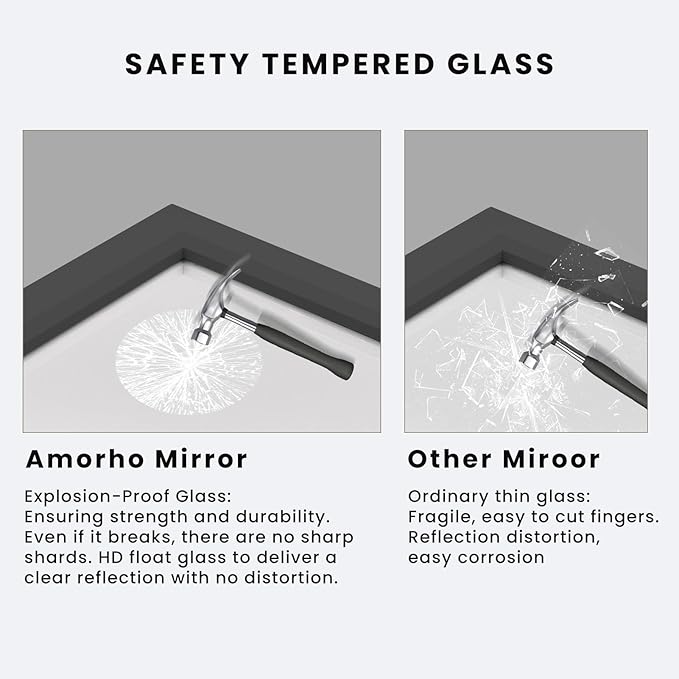 Amorho Bathroom Mirror Black, 55x40 Inch Thick Metal Framed Wall Mirrors, Suitable or Bedroom, Living Room, Entryway, Rectangle Wall-Mounted Mirrors(Horizontal/Vertical).