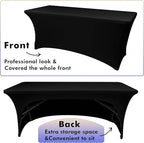 Nasitos 2 Pack Black Table Cloth 6 Foot-Spandex Fitted Tablecloth Rectangle Tables, Open Back Stretch Folding Trade Show Table Covers Fabric Washable & Wrinkle Resistant for Parties, Wedding, Event