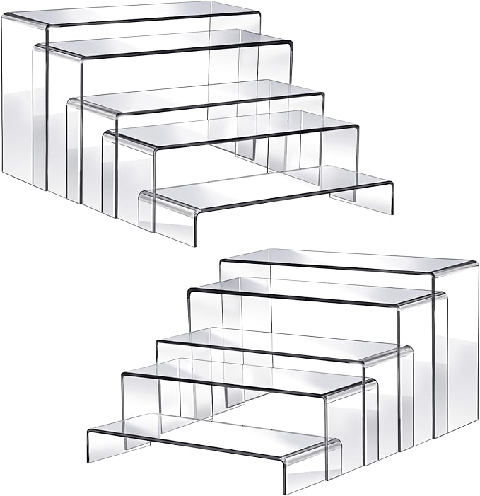 Fixwal 10pcs 2 Set Acrylic Risers for Display Clear Perfume Organizer Stands Acrylic Display Risers for Show Figures, Cupcake, Jewelry, Toys, Perfume and More (Large Size)