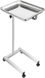 VEVOR Lab Cart, Stainless Steel Mayo Tray Stand 18 x 14 in Trolley Mayo Stand, Adjustable Height 32-51 in Instrument Tray with Removable Tray & 4 Omnidirectional Wheels, Ideal for Home Equipment