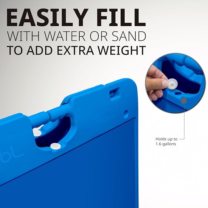 Jumbl A-Frame Signboard 15.7” x 26” Display Surface – Small Outdoor Sandwich Board w/Weather Resistant PVC Sign Protector & Sand Fill Holes – Dual Signage Stand for Storefront Sidewalk Curb (Blue)