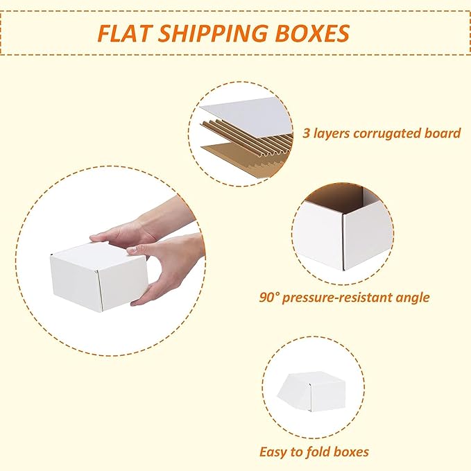 HORLIMER 6x4x3 inches Shipping Boxes Set of 50, White Corrugated Cardboard Box Literature Mailer