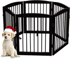 Freestanding Pet Gate for Dogs, Foldable Wooden Dog Gate for House, Extra Wide Indoor Pet Barrier for Stair, Doorway, Hall, Support Feet Included, 120 Inch Wide, 6 Panels 24", Brown