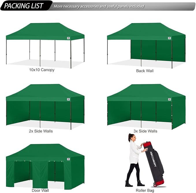 ABCCANOPY Heavy Duty Easy Pop up Canopy Tent with Sidewalls 10x20, Forest Green