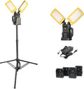 12000LM 85W Corded and Cordless LED Work Light with Tripod, Dual-Head Adjustable Jobsite Light, Compatible with DEWALT MILWAUKEE MAKITA 18-21V Battery, Flicker-Free for Auto Repair Electrical