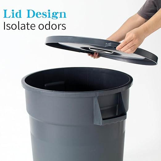 Outdoor Trash Can with Lid, 32 Gallon Trash Can with Lid and Wheels, Heavy-Duty Construction, Perfect Backyard, Deck, or Garage (2 Pack)