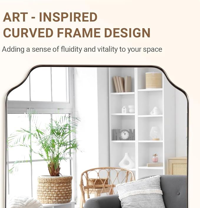 ANDY STAR 24"x24" Chrome Mirror, Polished Nickel Square Mirror for Wall, Scalloped Bathroom Mirror in Anti-Rust Stainless Steel Frame, Unique Notched Corner Designed Ideal for Home Remodel