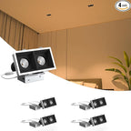 LED Square Recessed Lighting 4 Pack, 24W Adjustable Downlight, Aluminum Recessed Ceiling Light with junction Box, 5 CCT 2700K-6000K, TRIAC Dimming Rotation Spotlight for Living Room Bedroom Hallway