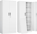 Metal Storage Cabinet, 71 Inch Tall Metal Storage Cabinet with Doors and Shelves, Pantry Cabinets for Kitchen Storage, Garage Cabinet for Living, Dining Room, Assemble Required