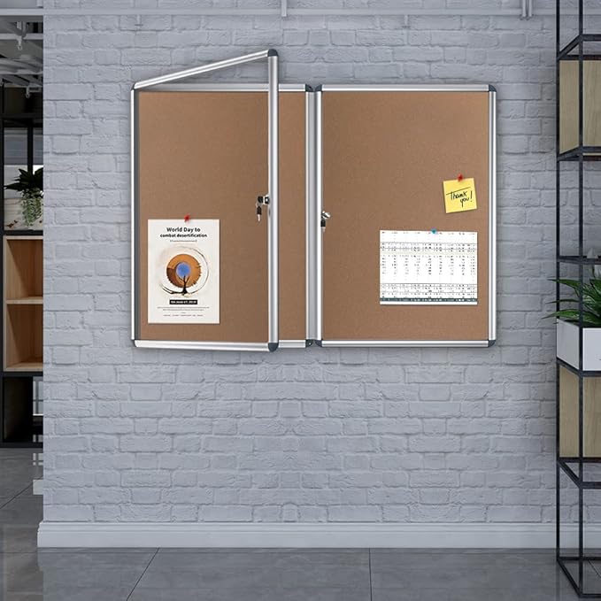 VIZ-PRO Tamperproof Lockable Cork Noticeboard Class 1 Aluminium Framed 36x24 Inches, Pack of 2