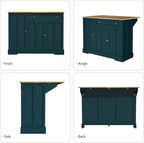 HLR Kitchen Island Cart with Storage, Carved Doors Modern Rolling Islands with Drop Leaf, Sideboard Buffet Cabinet on Wheels, Prep Table for Kitchen, Dining Room (Green)