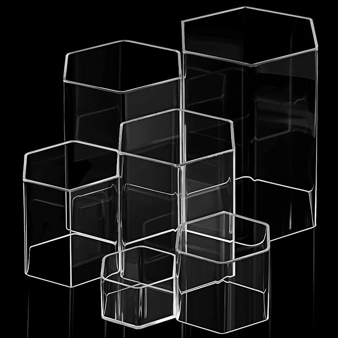 Jetec Hexagonal Jewelry Display Risers Hexagonal Market Display Risers Stands Acrylic Showcase Acrylic Stand for Jewelry Model Figures Decoration, 6 Sizes(Clear,6 Pieces)