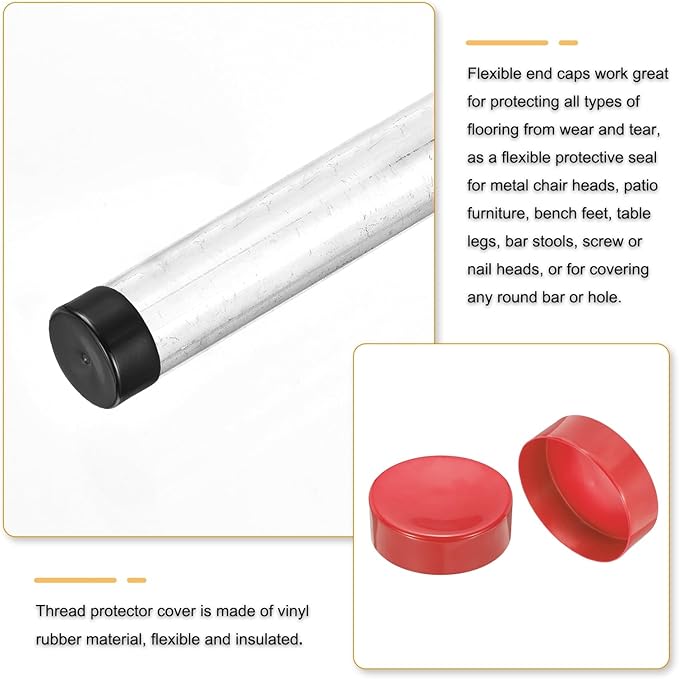 uxcell 4pcs Rubber End Caps 170mm(6.7 Inch) ID Vinyl Round End Cap Cover Screw Thread Protectors Red, 50mm Height