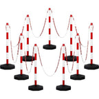 Amylove 9 Packs Traffic Delineator Post Cone with Base, Traffic Cones Safety Cones Caution Cones Plastic Stanchion Chain Safety Barriers with 6.6 Feet Link Chain and S Hooks for Parking Lot (Red)