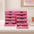 4-piece Drawer Cabinet, Organizer Sorter Container Keeper Unit Storage Box Stackable Chest Divider Shelf System with 10 Drawers & 4 Stackable Units for Home Office Study Room Dorm Bedroom(Pink)