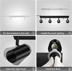 BoostArea Plug in Track Lighting, LED Track Light Kit, Black 4-Light Track Lights for Kitchen, 15 FT Cord,4 Way Ceiling Spotlight, Rotatable Wall Mount Light Head for Bedroom Hallway Living Room
