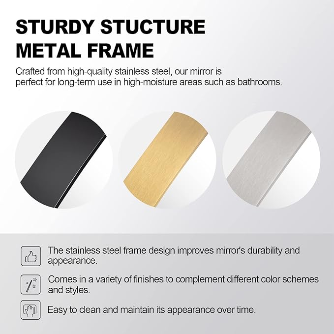 ANDY STAR 32x48 Chrome Bathroom Mirror, Oblong Silver Mirror with Stainless Steel Metal Frame, Oval Vanity Mirror for Over Sink, Modern Anti Rust Wall Mounted