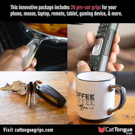 CATTONGUE GRIPS Cell Phone Grip Tape Durable, Non-Abrasive Grip Tape with Pre-Cut Strips for Phone, Mouse, Laptop, Tablet, Gaming Devices & More, Customizable, Non Slip Phone Grip (Black)