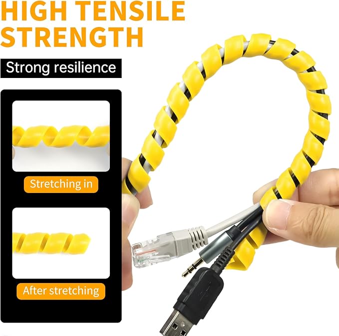 Spiral Cable Wrap, 16.4ft, 33ft Wire Protection Sleeve Cover Cable Organizer Pipe Flexible Spiral Wrap Winding Tube Prevent Cat from Chewing Cables (Yellow, 8mm (5/16")-16.4ft)