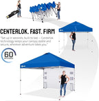 CROWN SHADES Canopy Tent, 10 x 10 Foot Portable Pop Up Outdoor Shelter with Pocket Sidewall, Push Center Lock, UV Protection, and Carry Bag, Blue