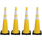 4 Pack 36 Inch Yellow PVC Safety Cones with Black Base, Extra Tall Traffic Cones for Road Construction, Garage Entrance, Outdoor Events (4, Yellow, 36 Inch)