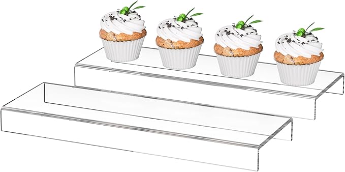 Acrylic Shelf Riser 12x3.9x1 pack of 2, Clear Display Shelf 12” for Shoes, Glasses, Plants, Home Decors, Perfume, 12x3.9x1 Inch