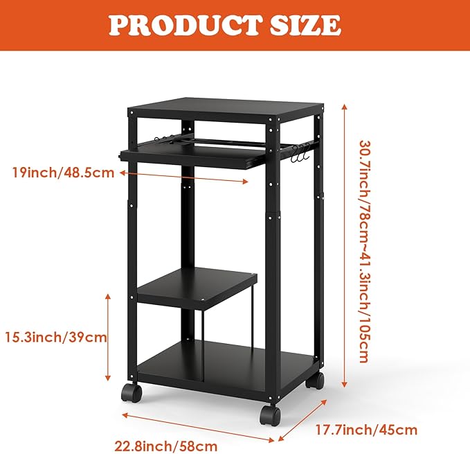 tonchean AV Presentation Cart with Keyboard Tray, Heavy Mobile Workstation Presentation Cart,AV Cart with Adjustable Shelves for Video Projector Laptop Computer, Media Cart for School Classroom Office