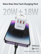 MOMAX Universal Travel Adapter, 20W+18W International Plug Adapter with 2 USB-A Quick Charging & 1 USB C PD Fast Charging,1 AC, All-in-one Wall Charger for USA EU UK AUS JP (Type C/A/G/I)