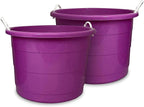 HOMZ 2-Pack Utility Tub, Large Plastic Storage Bucket with Rope Handles, 17 Gallon, Purple - Portable Indoor and Outdoor Buckets for Kitchen, Laundry, Garden, Bathroom, and Garage Organization