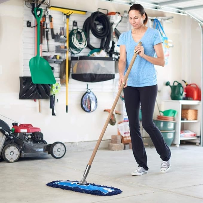 Nine Forty 60" Premium Nylon Dust Mop with Wood Handle - Heavy Duty Mop Head for Industrial, Commercial, and Residential Cleaning - Dry Floor Duster for Hardwood Surfaces and Commercial - Blue